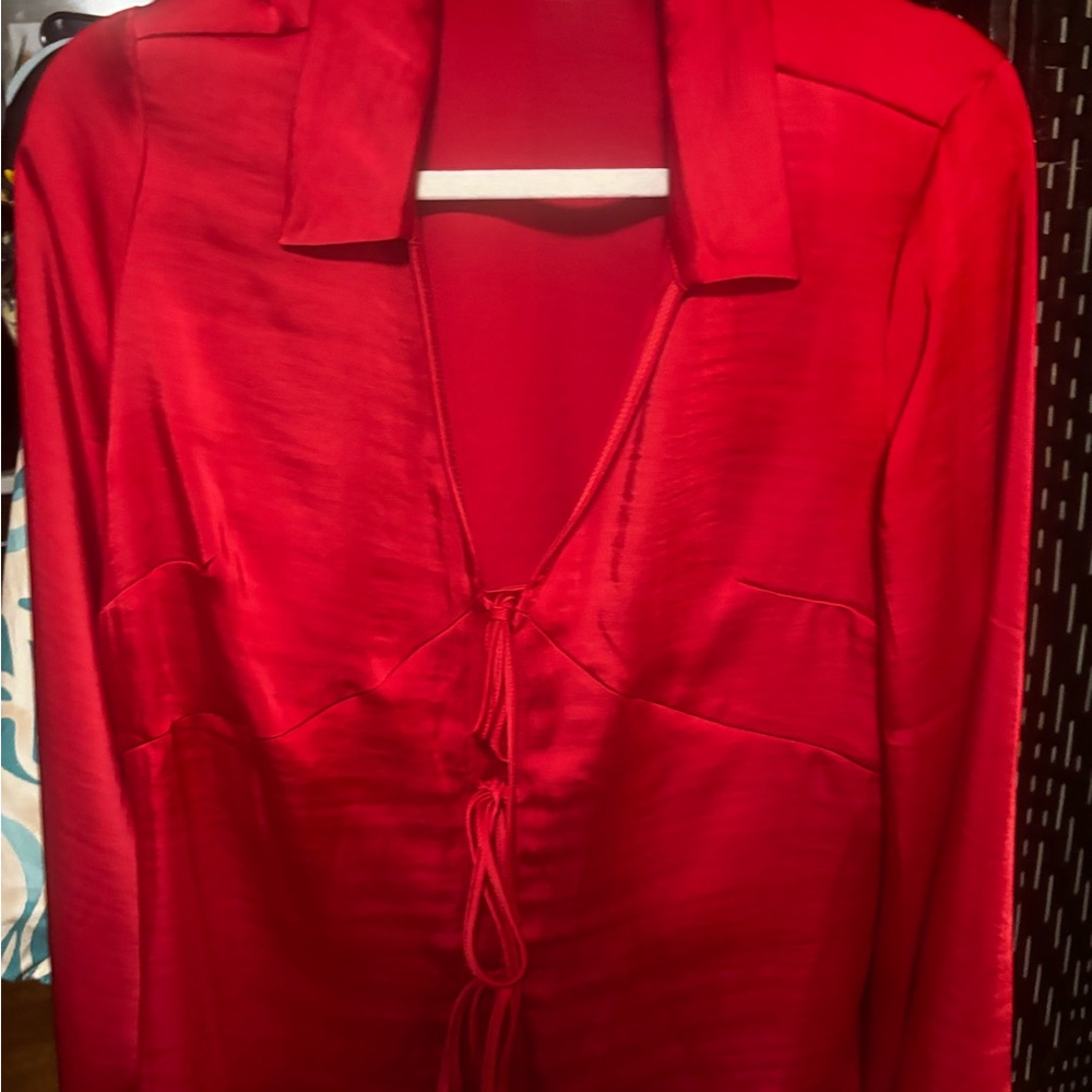 Elegant Red Long-Sleeve Blouse